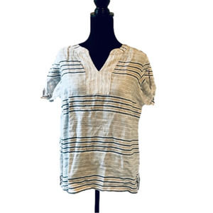 𝅺LINEN Short Sleeve Tunic Neutral Colors Size Medium Petite Talbots